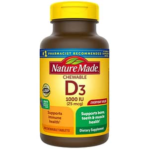 Nature Made Vitamin D3 1000 IU (25 Mcg) Chewable Tablets Supplement, 240 Count